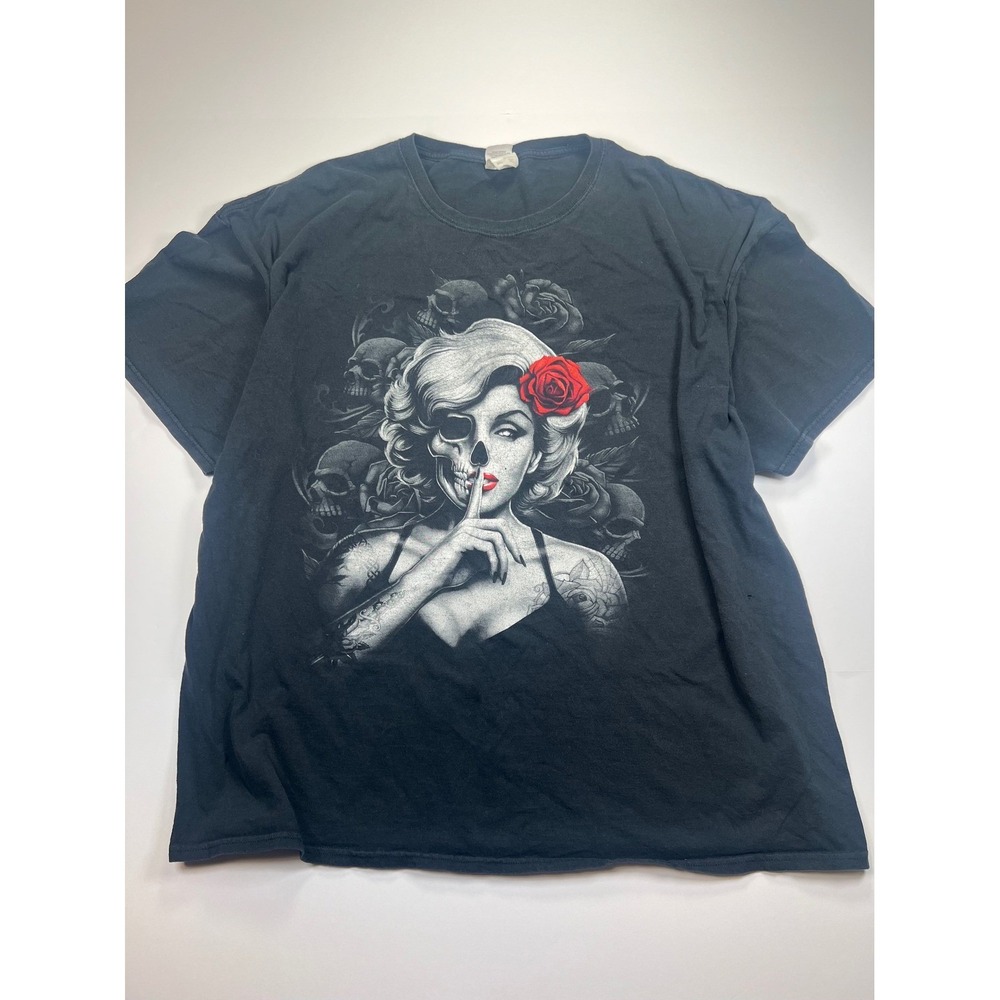 Fruit of the Loom Graphic T-Shirt Mens 3XL Black Skull Starlet Rose Gothic Tee